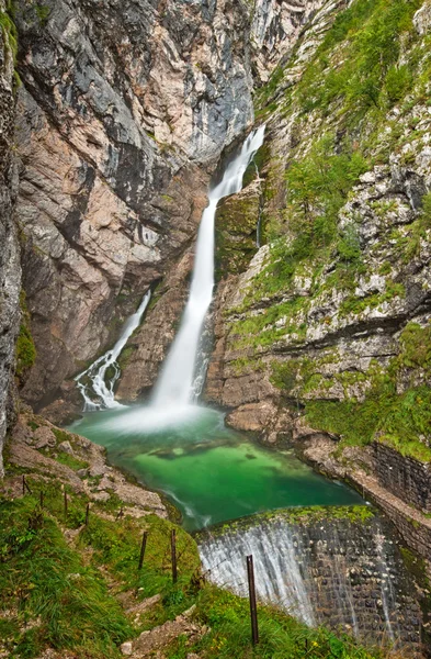 Vintgar gorge och trä sökväg — Stockfoto