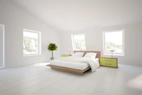Weißes Interieur des Wohnzimmers mit Schlafzimmermöbeln - 3D-Illustration — Stockfoto