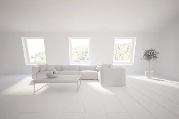 Interior branco da sala de estar com móveis coloridos - ilustração 3d Imagens De Bancos De Imagens