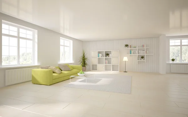 Interior branco da sala de estar com móveis coloridos - ilustração 3d Imagens De Bancos De Imagens Sem Royalties