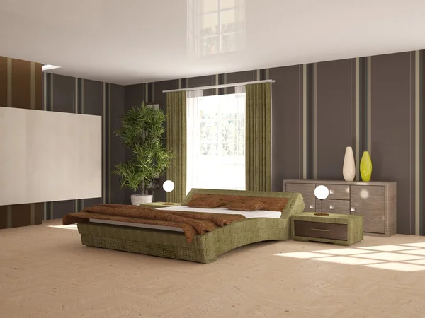 White modern interior design of bedroom. Scandinavian style. 3D illustration — Stock Photo, Image