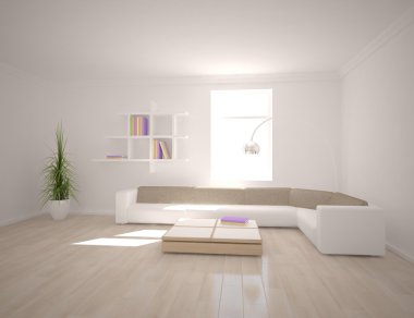 Beyaz iç tasarım evi-3d rendering için