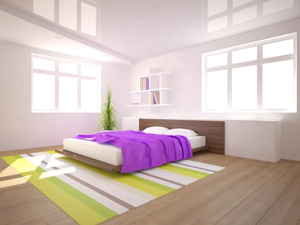 Diseño interior del dormitorio blanco para la representación de la casa-3d —  Fotos de Stock