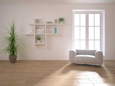 Beyaz iç tasarım evi-3d rendering için
