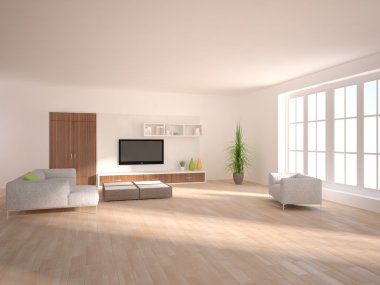 Beyaz boş modern iç panoramik windows-3d render ile