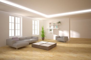 Beyaz modern iç panoramik windows-3d render ile