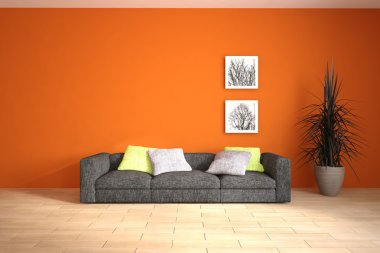 Siyah mobilya-3d render ile kırmızı iç kavramı