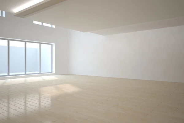 Blanco vacío interior moderno con ventanas panorámicas-3D renderizado —  Fotos de Stock