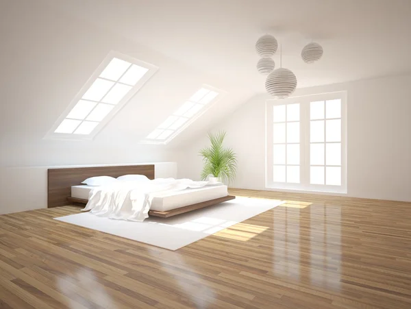 Blanco moderno dormitorio concepto-3d renderizado —  Fotos de Stock