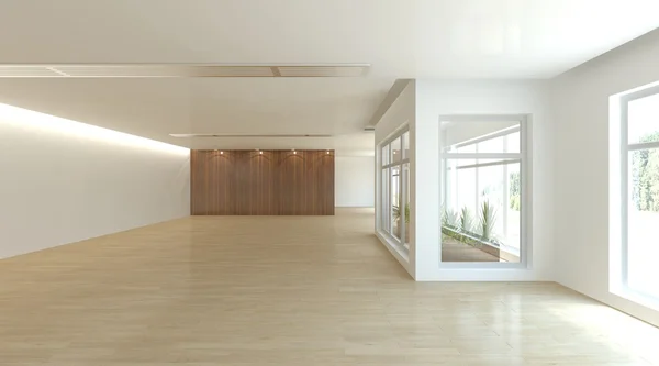 Interior branco vazio com janelas panorâmicas — Fotografia de Stock