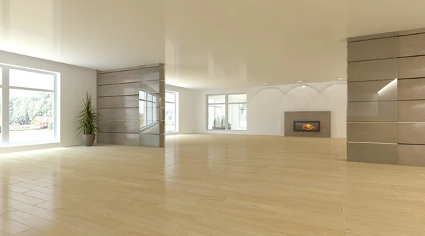 Panoramik pencerelere sahip beyaz boş iç