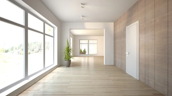 Interior branco vazio com janelas panorâmicas — Fotografia de Stock