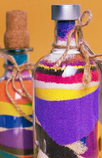 Colored sand in a bottles