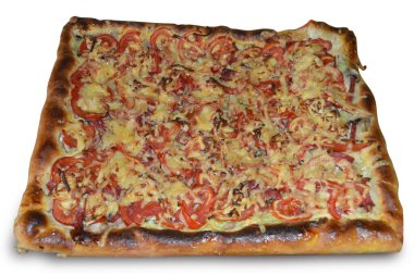 Beyaz zemin üzerinde kare pizza