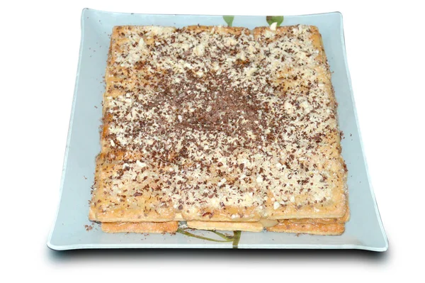 Quadratische Torte Einem Gericht Auf Weißem Hintergrund — Stockfoto