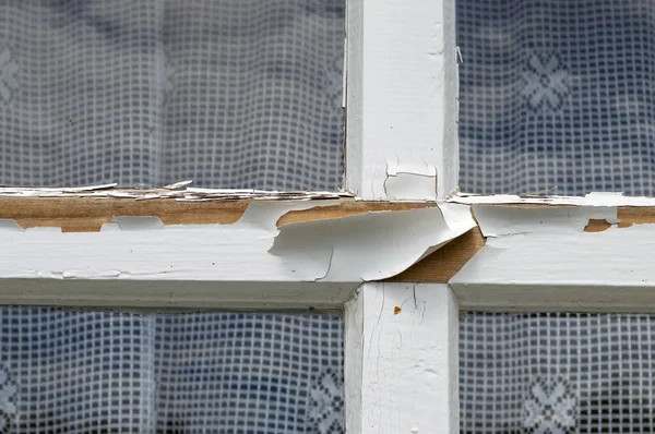 Fragmento Marco Ventana Madera Con Pintura Pelada — Foto de Stock