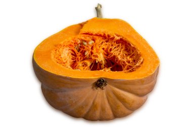 Beyaz arkaplanda turuncu kabağı kes