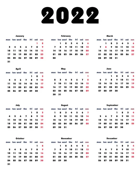 Calendar 2022 White Background — Stock Photo, Image