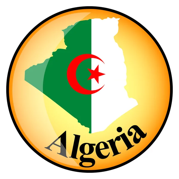 Orange button with the image maps of Algeria — Stock Vector