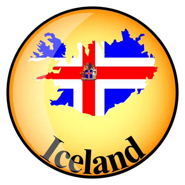 Orange button with the image maps of Iceland — Stock Vector