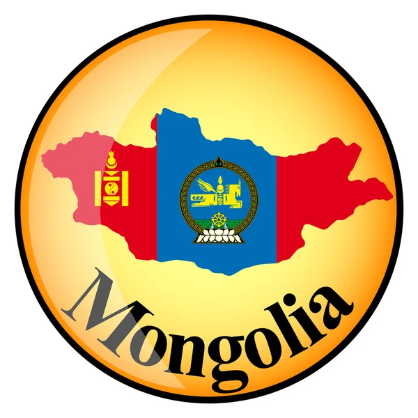 Bouton orange avec les cartes images de Mongolie — Image vectorielle