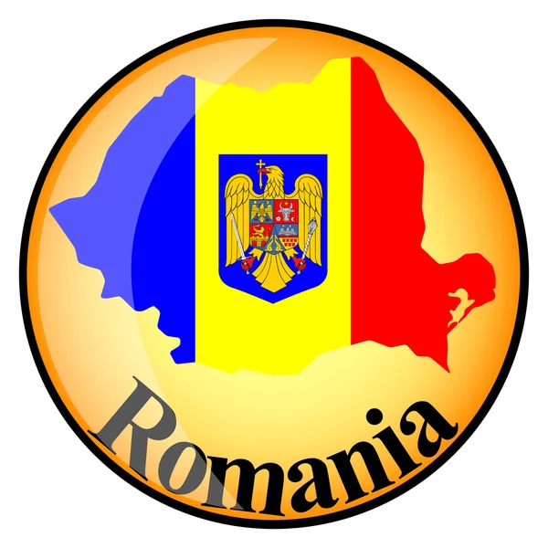 Orange button with the image maps of Romania — Stock Vector