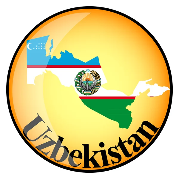 Botão laranja com a imagem mapas de Uzbequistão —  Vetores de Stock