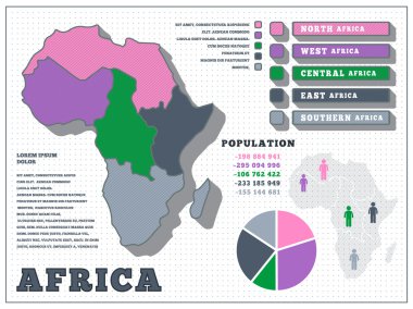 Infographics. nüfus. Afrika Haritası. Siyasi harita. Vektör.