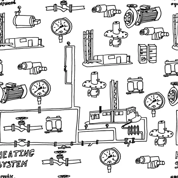 Archivo vectorial. Bosquejo de las redes de ingeniería de energía térmica de engin — Archivo Imágenes Vectoriales