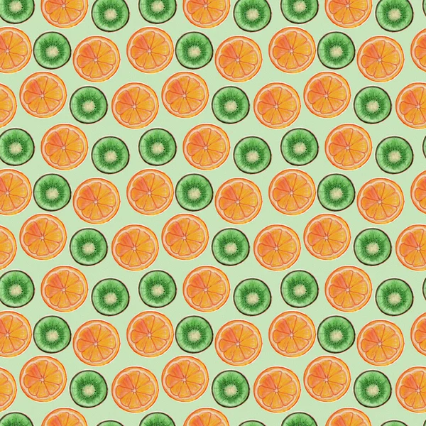 キウイとオレンジのパターン。シームレスな背景. — ストック写真