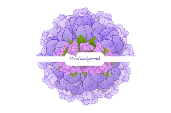 Beautiful card with a round wreath of different flowers. — Stock Vector
