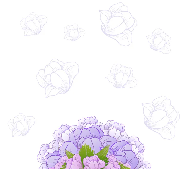さまざまな花の丸い花輪と美しいカード. — ストックベクタ