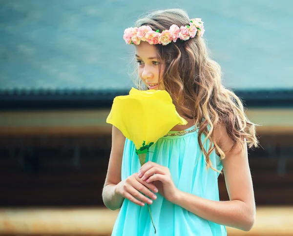 Mladá dívka na zelené trávě — Stock fotografie