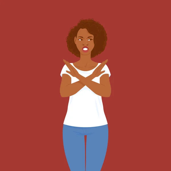 Emociones Mujer Negra Bastante Joven Ropa Casual Con Pelo Estilo — Vector de stock