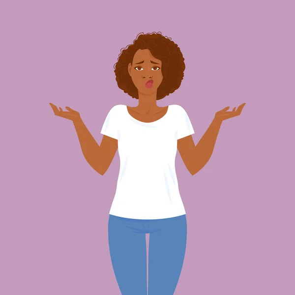 Emociones Mujer Negra Bastante Joven Ropa Casual Con Pelo Estilo — Vector de stock