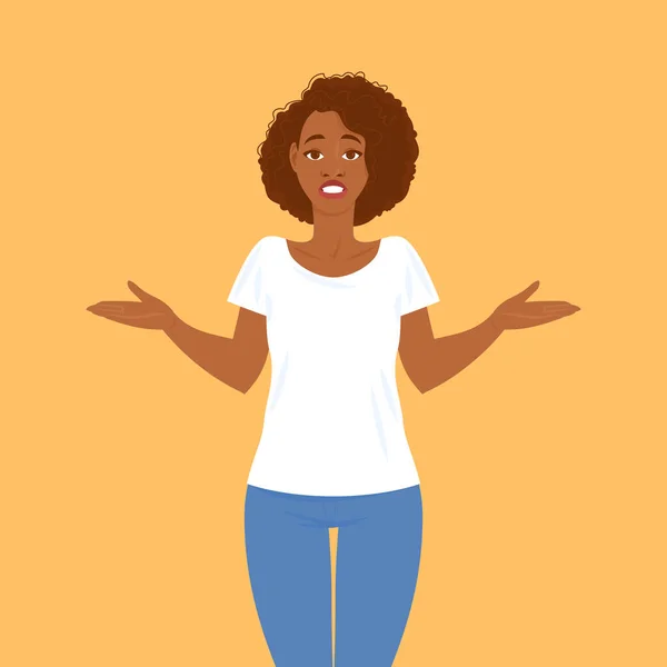 Emociones Mujer Negra Bastante Joven Ropa Casual Con Pelo Estilo — Vector de stock