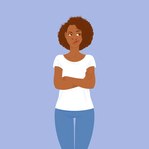 一个身穿休闲装 留着非洲式头发的年轻黑人妇女抱着她 适用于动画 矢量图形