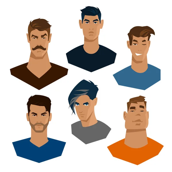 Conjunto Retratos Color Hombres Jóvenes Con Barba Corte Pelo Moderno — Archivo Imágenes Vectoriales