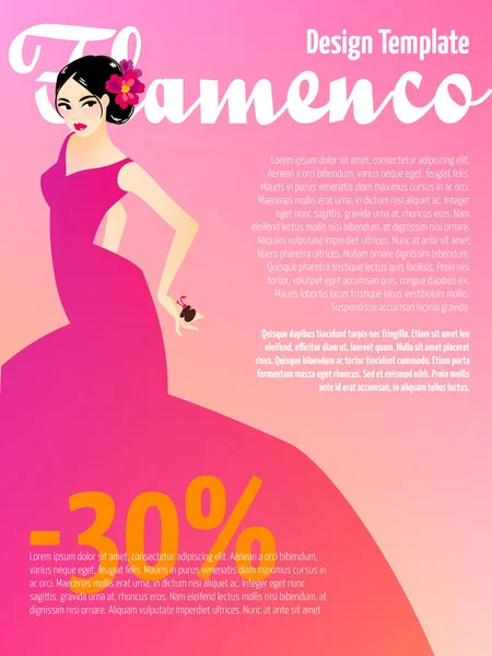 Design Mall Med Illustration Kvinna Som Dansar Flamenco — Stock vektor