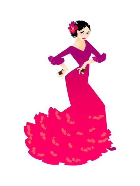 Illustration Flamenco Dancer Woman Dancing Castanets — Stock Vector