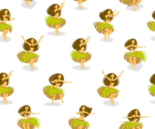 Sömlöst Mönster Med Vackra Hawaiian Hula Dansare Kvinna Dansar Gräsmatta — Stock vektor