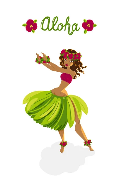 Gyönyörű Polinéz Lány Hula Táncos — Stock Vector
