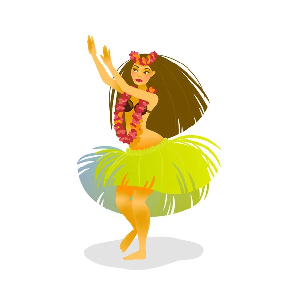 Illustration Hawaiian Hula Dancer Woman Dancing Grass Skirt — Stock Vector
