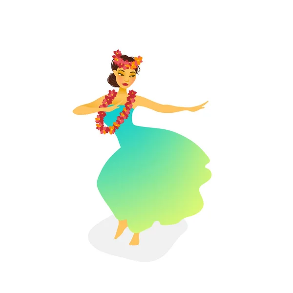 Ilustración Una Bailarina Hawaiana Vestido Largo — Archivo Imágenes Vectoriales