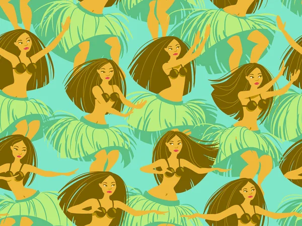 美丽的夏威夷呼啦圈舞女穿着草裙跳舞的无缝图案 图库矢量图片