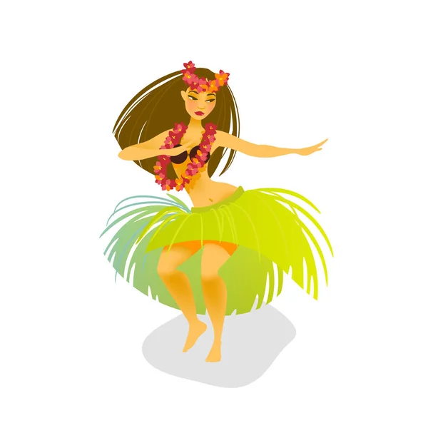 Ilustração Uma Dançarina Havaiana Hula Dançando Uma Saia Grama —  Vetores de Stock