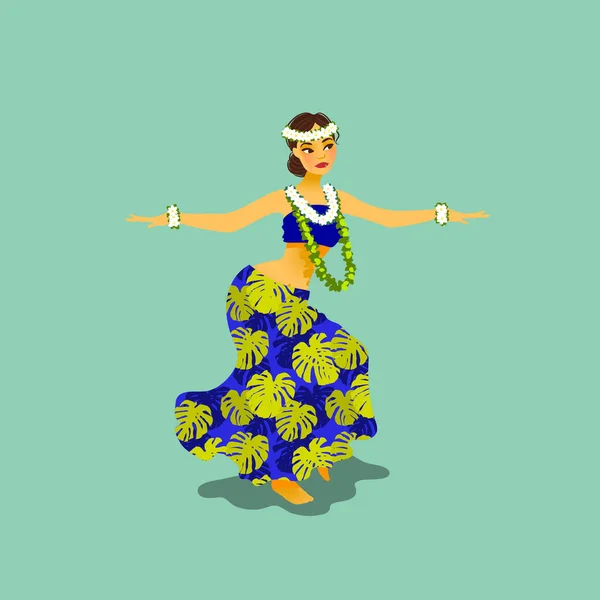 Иллюстрация Гавайской Танцовщицы Хула Платье Тропическим Рисунком Векторная Графика