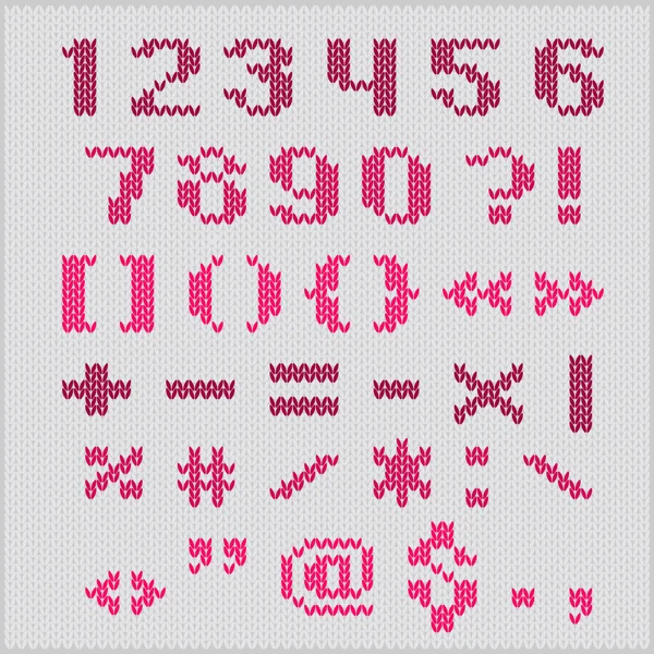 Knitted vector alphabet, red bold sans serif numbers and punctuation. — Stock Photo, Image