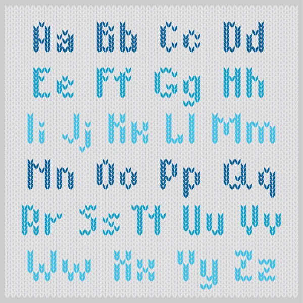 Knitted vector alphabet, blue small sans serif letters. — Stock Photo, Image