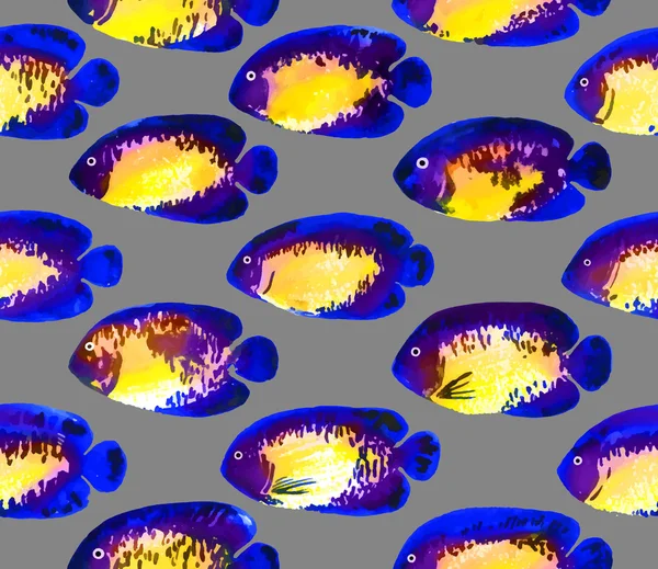 Patrón sin costura vectorial con acuarela coral belleza angelfish — Archivo Imágenes Vectoriales